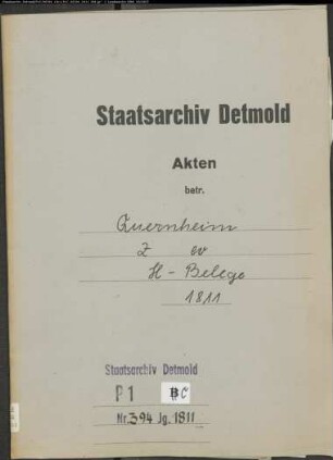 Belegakten zum Heiratsregister der evangelischen Gemeinde Quernheim, Kreis Herford (1811)
