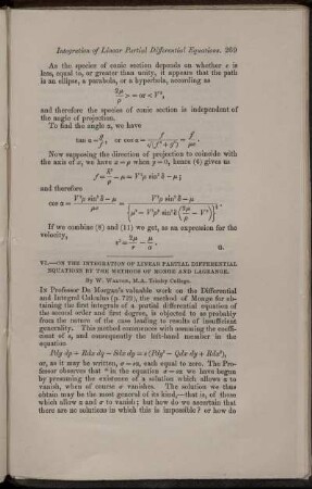 VI. On the integration of linear partial differential equations by the methods of Monge and Lagrange.