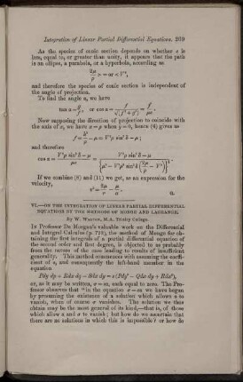 VI. On the integration of linear partial differential equations by the methods of Monge and Lagrange.