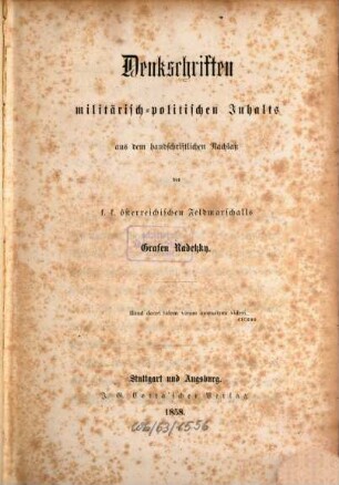 Denkschriften militärisch-politischen Inhalts