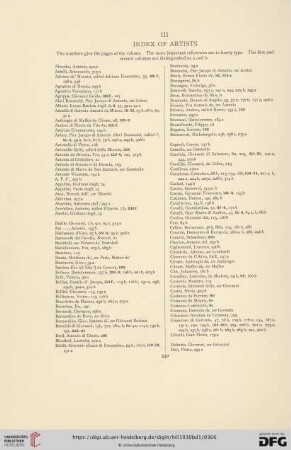 III. Index of artists