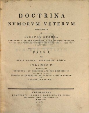 Doctrina Nvmorvm Vetervm, Pars I.. De Nvmis Vrbivm, Popvlorvm, Regvm
