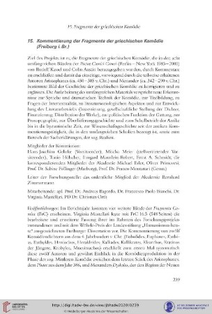 15. Kommentierung der Fragmente der griechischen Komödie (Freiburg i. Br.)