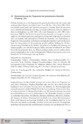 15. Kommentierung der Fragmente der griechischen Komödie (Freiburg i. Br.)