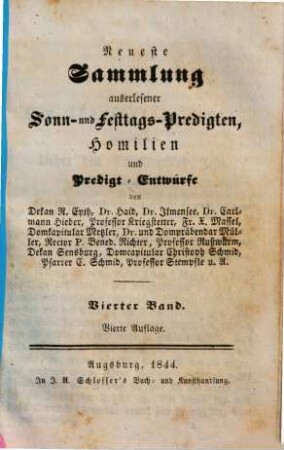 Neueste Sammlung auserlesener Sonn- und Festtags-Predigten, Homilien und Predigt-Entwürfe, 4.