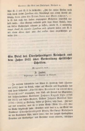 769-773 Ein Brief des Oberhofpredigers Reinhard aus dem Jahre 1811 über Verbreitung christlicher Schriften