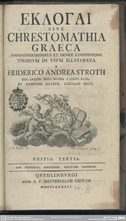 Eklogai Sive Chrestomathia Graeca Animadversionibus Et Indice ... Tironum In Usum Illustrata