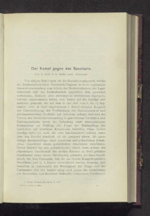 Der Kampf gegen das Saccharin.