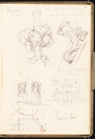 Skizzenbuch 1901: Stadtkirche in Wimpfen im Tal: Bauskulptur, Ansichten, perspektivische Ansichten, Schnitte