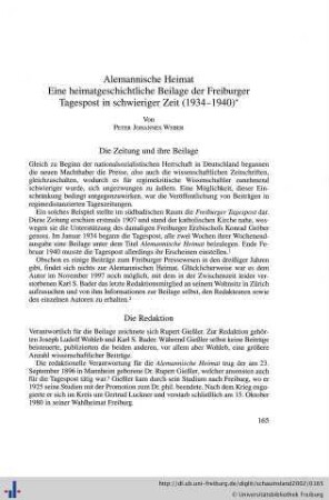 Alemannische Heimat. Eine heimatgeschichtliche Beilage der Freiburger Tagespost in schwieriger Zeit (1934-1940), inkl. Register.