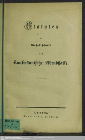 Statuten der Gesellschaft die Kaufmännische Abendhalle