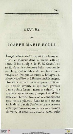 Oeuvre de Joseph Marie Rolli