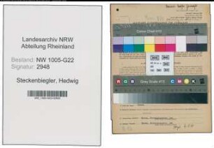 Entnazifizierung Hedwig Steckenbiegler , geb. 22.12.1921 (Verkaeuferin)