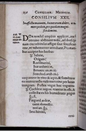 Consilium XXII. In affectu manuum, humerorum dolore, ac tumore pedum ...