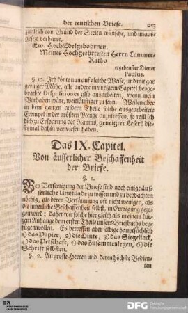 Das IX. Capitel. Von äusserlicher Beschaffenheit der Briefe.