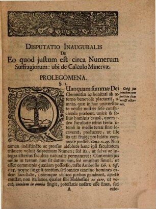 Disputatio Juridica Inauguralis, De Eo, Quod Justum Est Circa Numerum Suffragiorum, Ubi De Calculo Minervæ