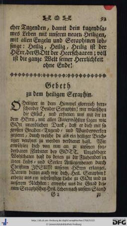 Gebeth zu dem heiligen Seraphin.