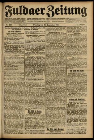 Erste Ausgabe vom Dienstag, den 26. September 1916.