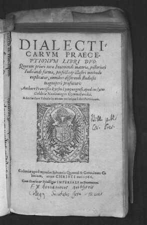 Dialecticarum praeceptionum libri duo : Adiectae sunt tabulae in omnes utriusque libri partitiones