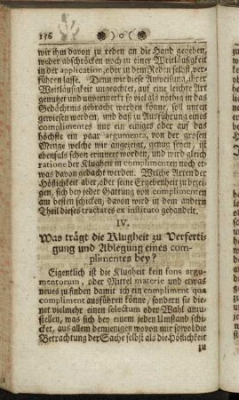 IV. Was trägt die Klugheit zu Verfertigung und Ablegung eines complimentes bey?
