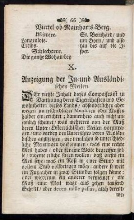X. Anzeigung der In- und Ausländischen Meilen