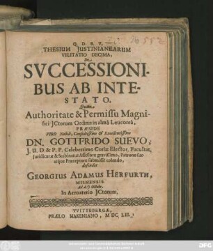 Thesium Iustinianearum Velitatio Decima, De Successionibus Ab Intestato