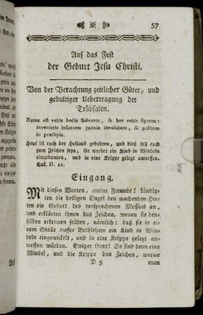 Auf das Fest der Geburt Jesu Christi.