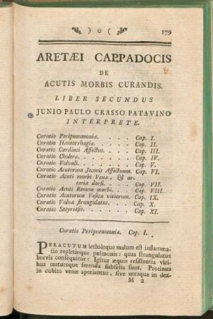 Aretaei Cappadocis De Acutis Morbis Curandis Liber Secundus