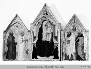 Triptychon mit der Madonna, Stiftern und den Heiligen Franziskus, Petrus, Paulus und Augustinus, segnender Christus und Verkündigung
