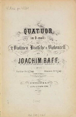 Quatuor (in d-Moll) : für 2 Violinen, Bratsche u. Violoncell ; op. 77