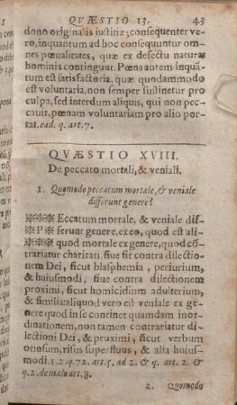 Qvaestio XVIII. De peccato mortali, & veniali.
