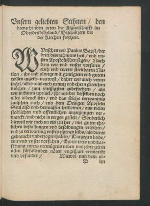 Unsern geliebten Sühnen/ den dreyzehenden orten der Aignoschafft im Oberdeudschland/ Beschützern der der Kirchen freyheit.