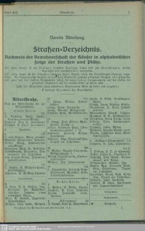 2. Häuserbuch : Zweite Abteilung. Straßen-Verzeichnis