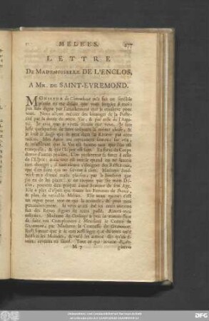 Lettre De Mademoiselle De L'Enclos, A Mr. De Saint-Evremond.