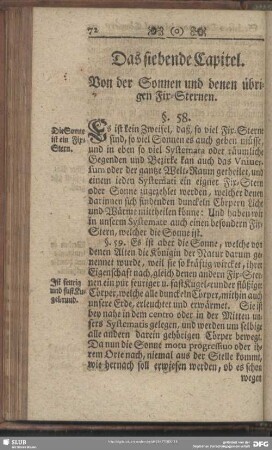 Das siebende Capitel. Von der Sonnen und denen übrigen Fix-Sternen