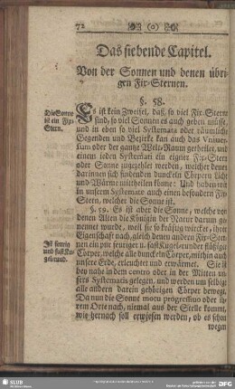 Das siebende Capitel. Von der Sonnen und denen übrigen Fix-Sternen
