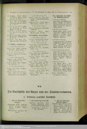 VI. Die Ausschüsse des Rates und der Stadtverordneten
