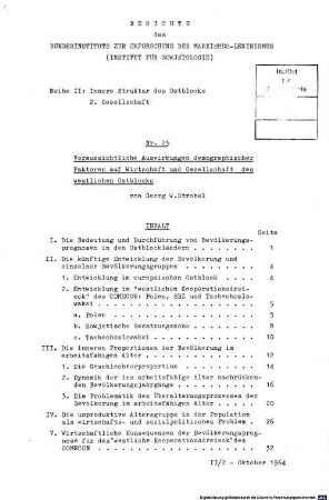 Voraussichtliche Auswirkungen demographischer Faktoren auf Wirtschaft und Gesellschaft des westlichen Ostblocks