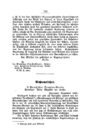 Preußischer Beamten-Verein. Protektor: Seine Majestät der Kaiser : [Nicht amtlicher Teil]