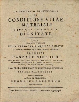 Diss. inaug. de conditione vitae materiali eiusque in morbis dignitate