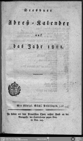 1811: Dresdner Adress-Kalender : auf d. Jahr ...