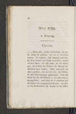 May 1789. 1. Freytag. Caviar.