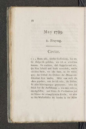 May 1789. 1. Freytag. Caviar.
