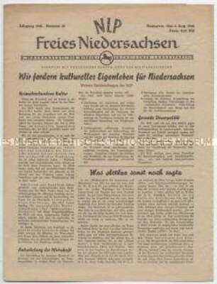 Mitteilungsblatt der Niedersächsischen Landespartei (NLP) mit programmatischen Forderungen der Partei auf den Gebieten der Wirtschaft und der Kultur