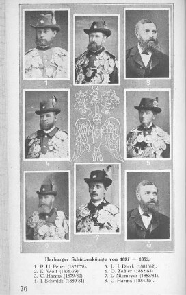 Harburger Schützenkönige von 1877 - 1885.