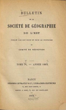 Bulletin de la Société de Géographie de l'Est. [5.] 1883