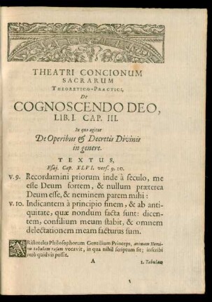 Theatri Concionum Sacrarum Theoretico-Practici, De Cognoscendo Deo, Lib. I.