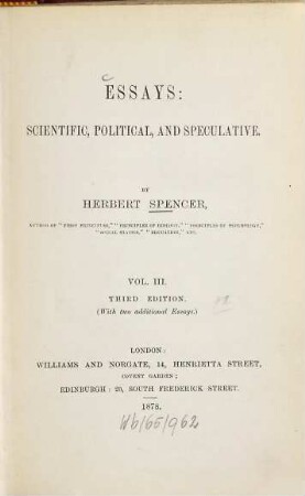 Essays: scientific, political & speculative, 3