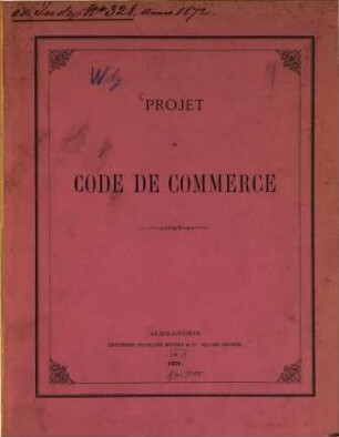 Projet de code de commerce : [Umschlagtitel.]