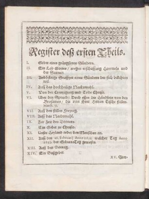 Register desz ersten Theils.